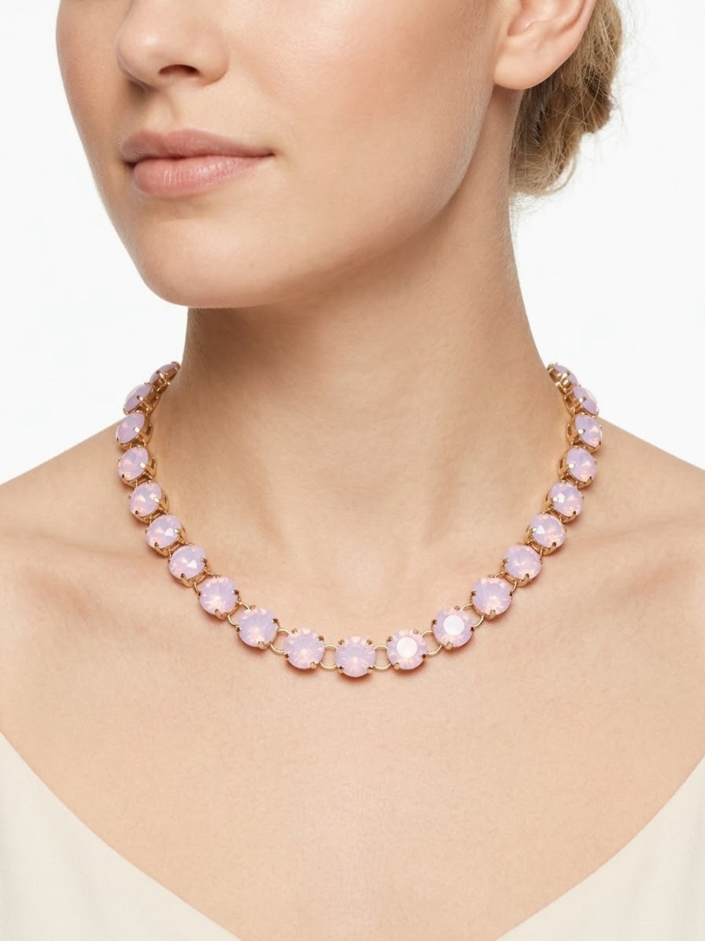 Cara NY Gold-Plated Necklace with Light Pink Opal-Like Stones